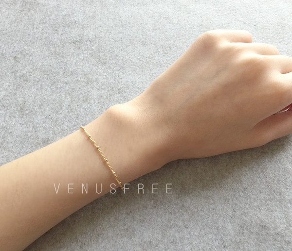 VF thủ công tùy chỉnh Hoa Kỳ nhập khẩu vàng 14K đậu Hà Lan tốt vòng đeo tay vòng cổ chuỗi xương đòn có thể được tùy chỉnh - Vòng chân vòng đeo chân cho nữ