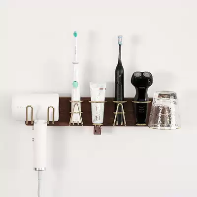 Solid wood electric toothbrush cup holder Wall-mounted tooth cup holder mouthwash cup holder Punch-free shelf Hair dryer bracket