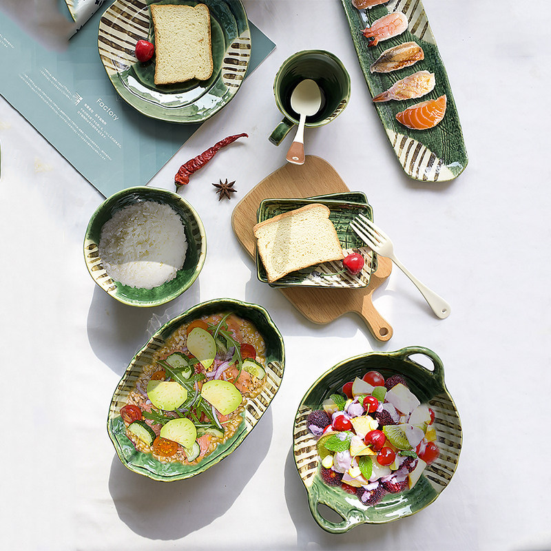 Japan Beauty Thick Burning Imported Cutlery Home Dinner Plate Dessert Snack Fish Dish Plate Double-ear dish tray Drink Soup Dish