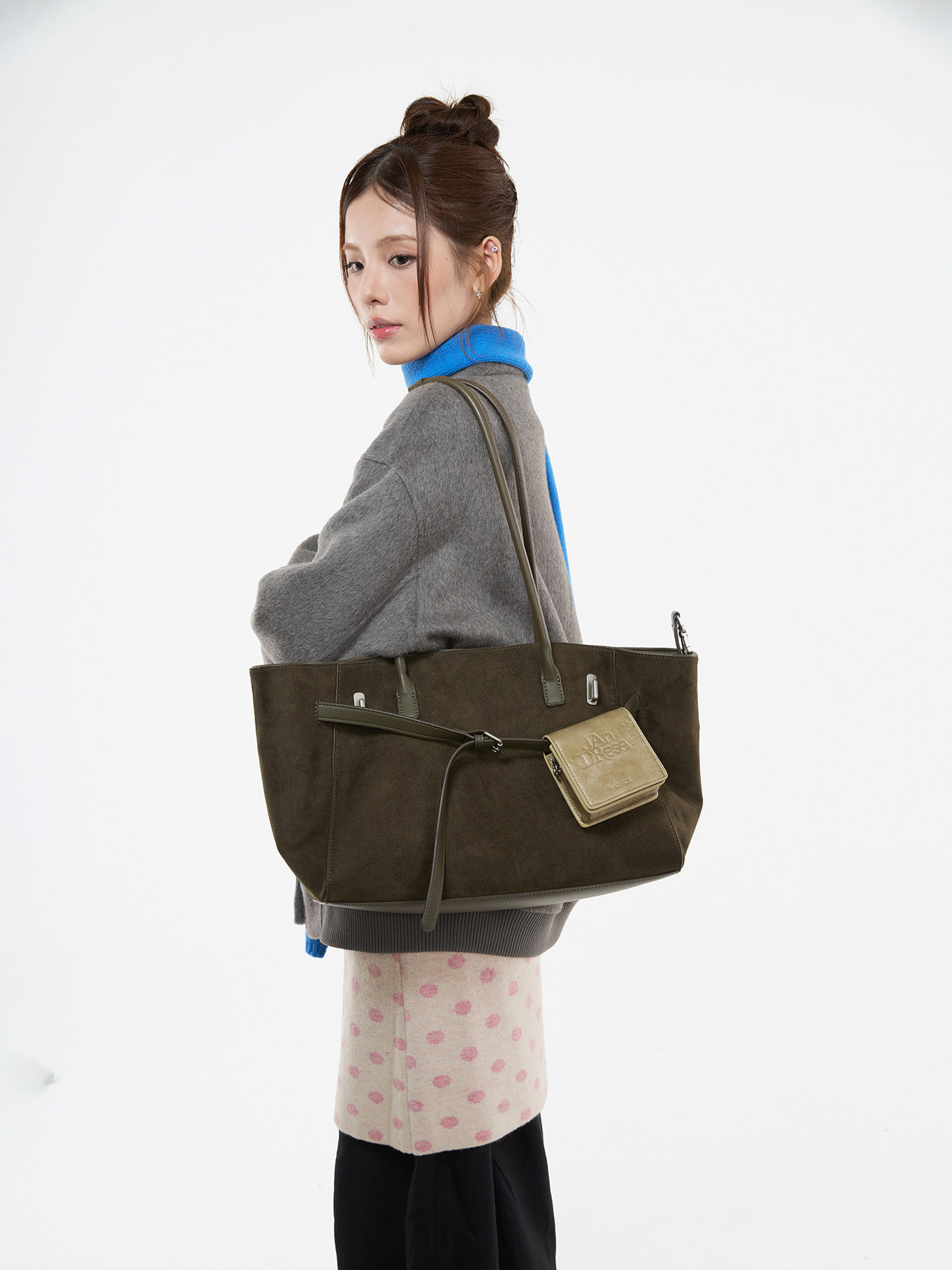 JANDRESS Cedar Green Suede Shoulder Tote Bag