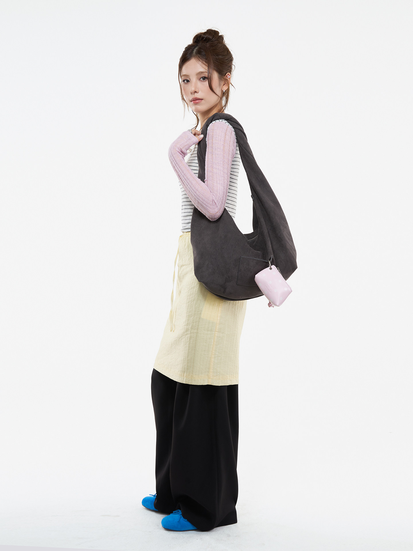 JANDRESS Blue-Grey Twist Pocket Underarm Bag