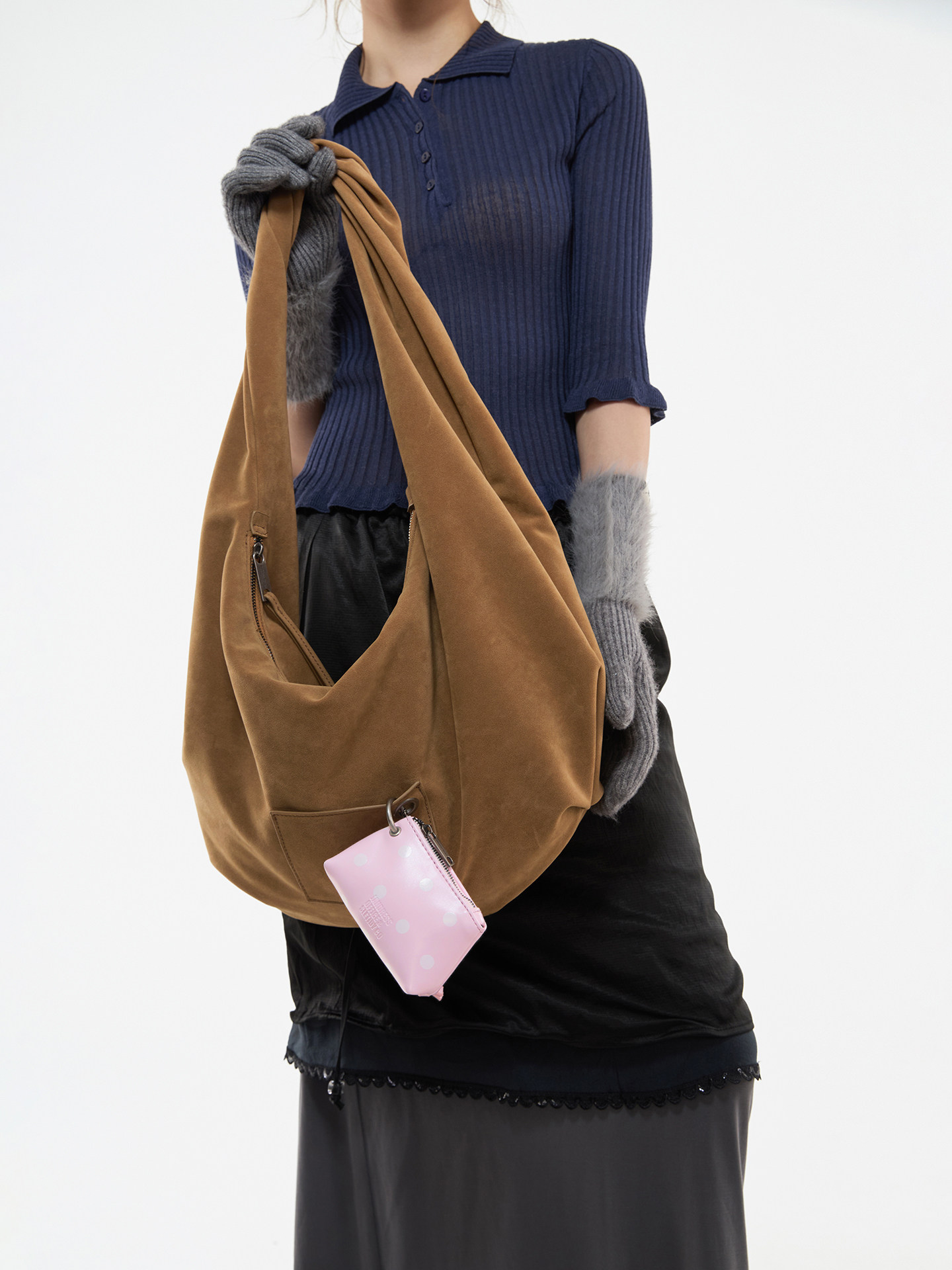JANDRESS Khaki Faux Leather Zip-Top Underarm Bag
