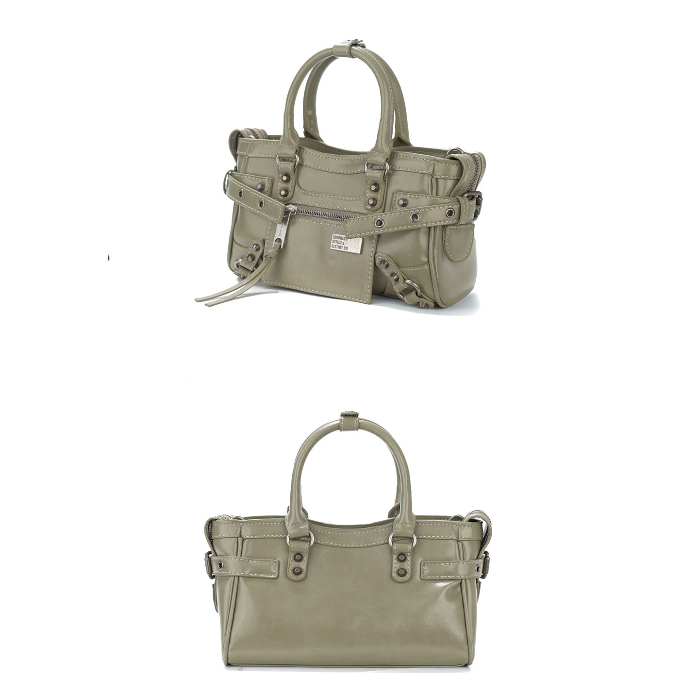 JANDRESS Sage Green Faux Leather Studded Mini Crossbody Bag - Zip-Top