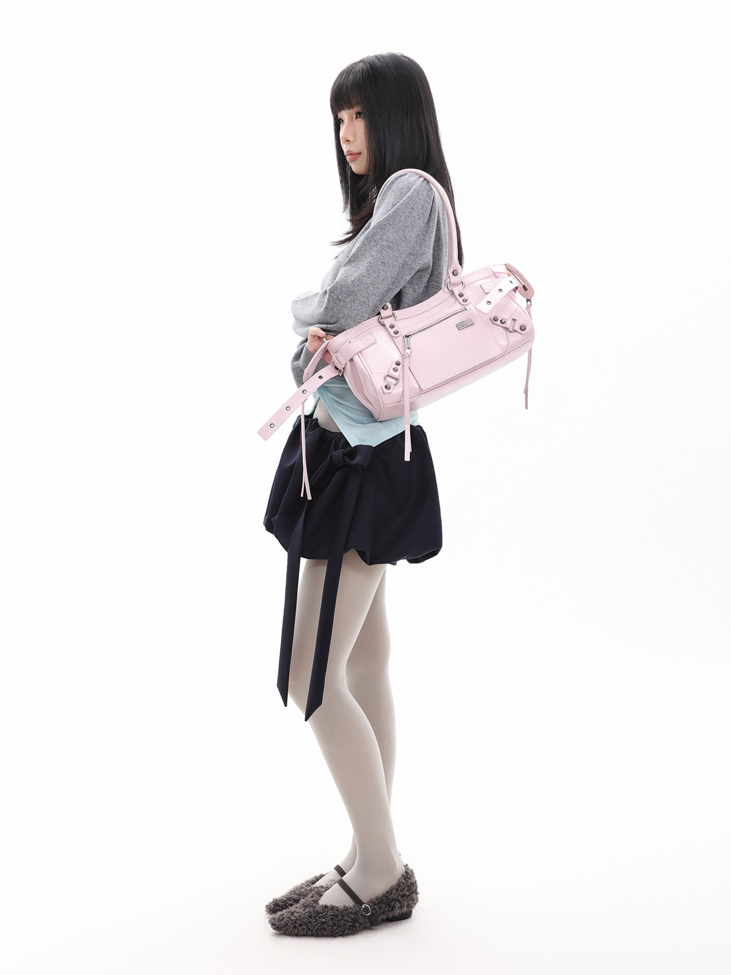 JANDRESS Pink Studded Biker Shoulder Bag