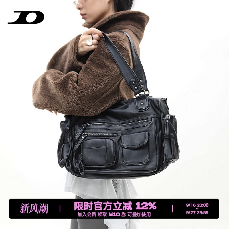 Jianzhuo / Original Rishilinke Multi-Pocket Zipper Hot Girl Biker Bag Black Y2K Trendy Cool Single Shoulder Crossbody Bag
