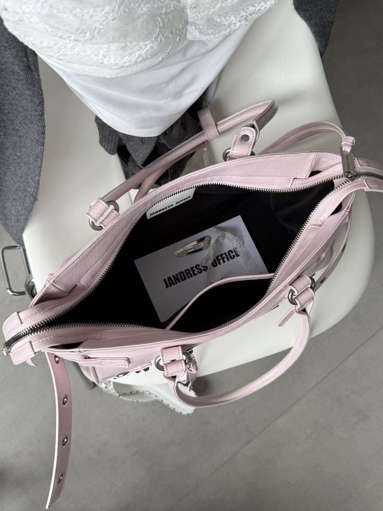 JANDRESS Pink Studded Biker Shoulder Bag