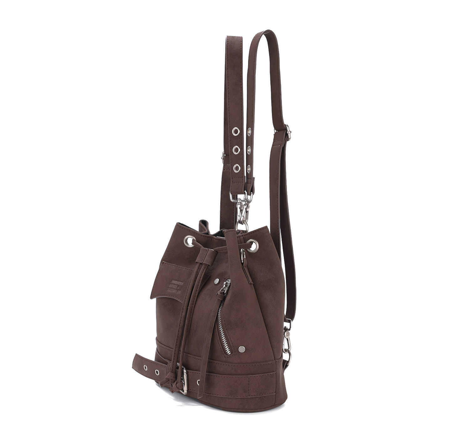 JANDRESS Brown PU Drawstring Bucket Bag