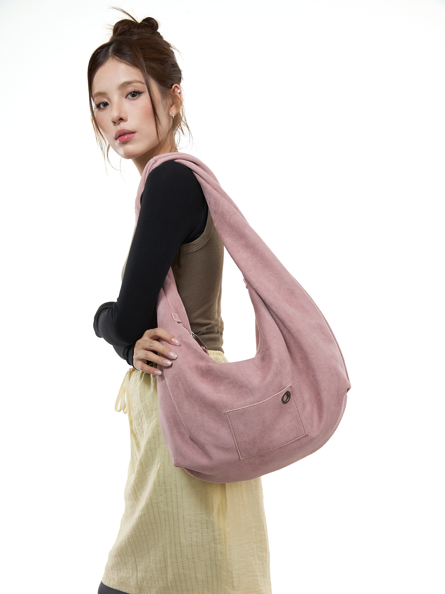 JANDRESS Mochi Pink Faux Leather Zip-Top Underarm Bag