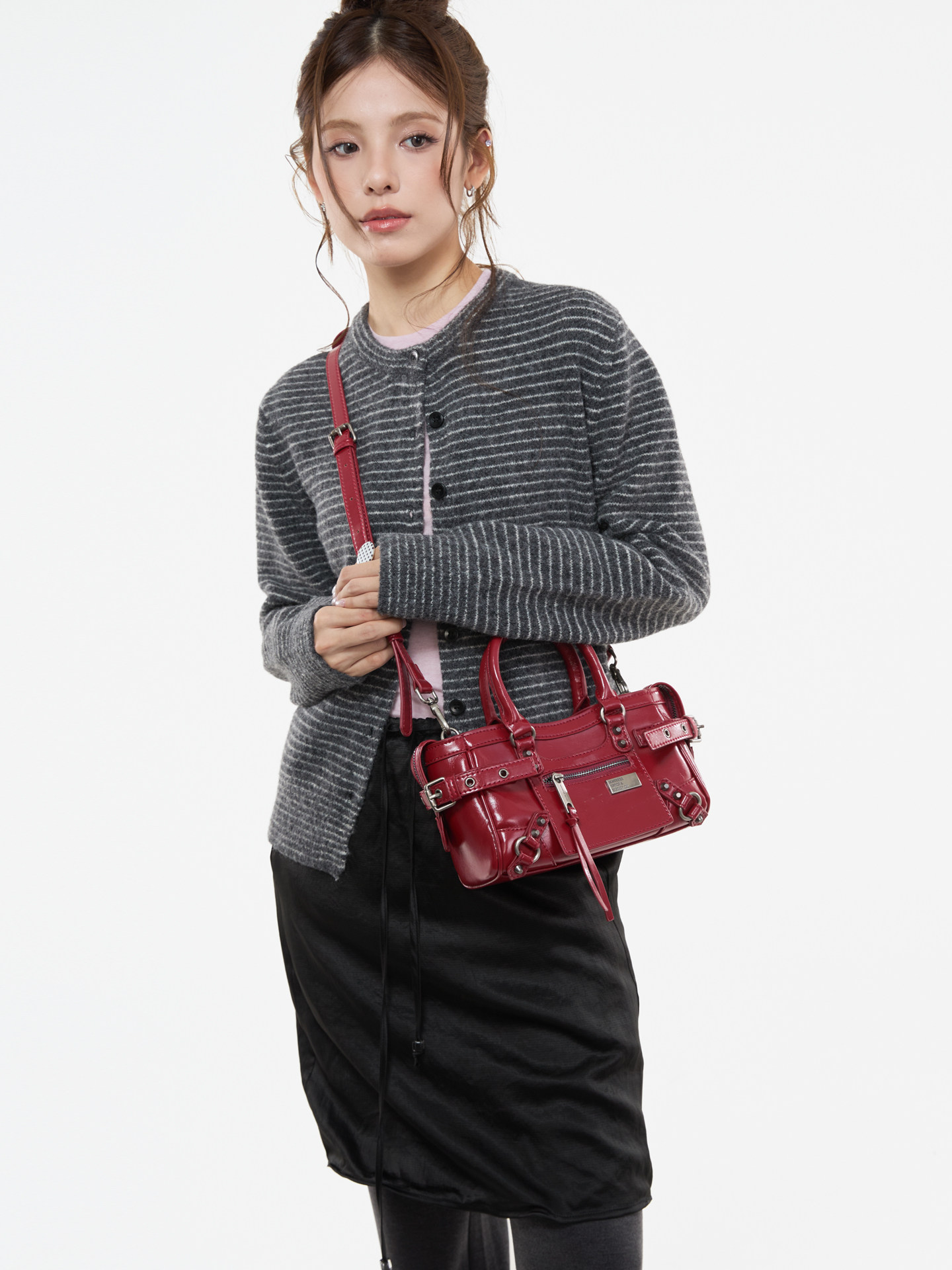 JANDRESS Red PU Leather Zip-Top Crossbody Bag