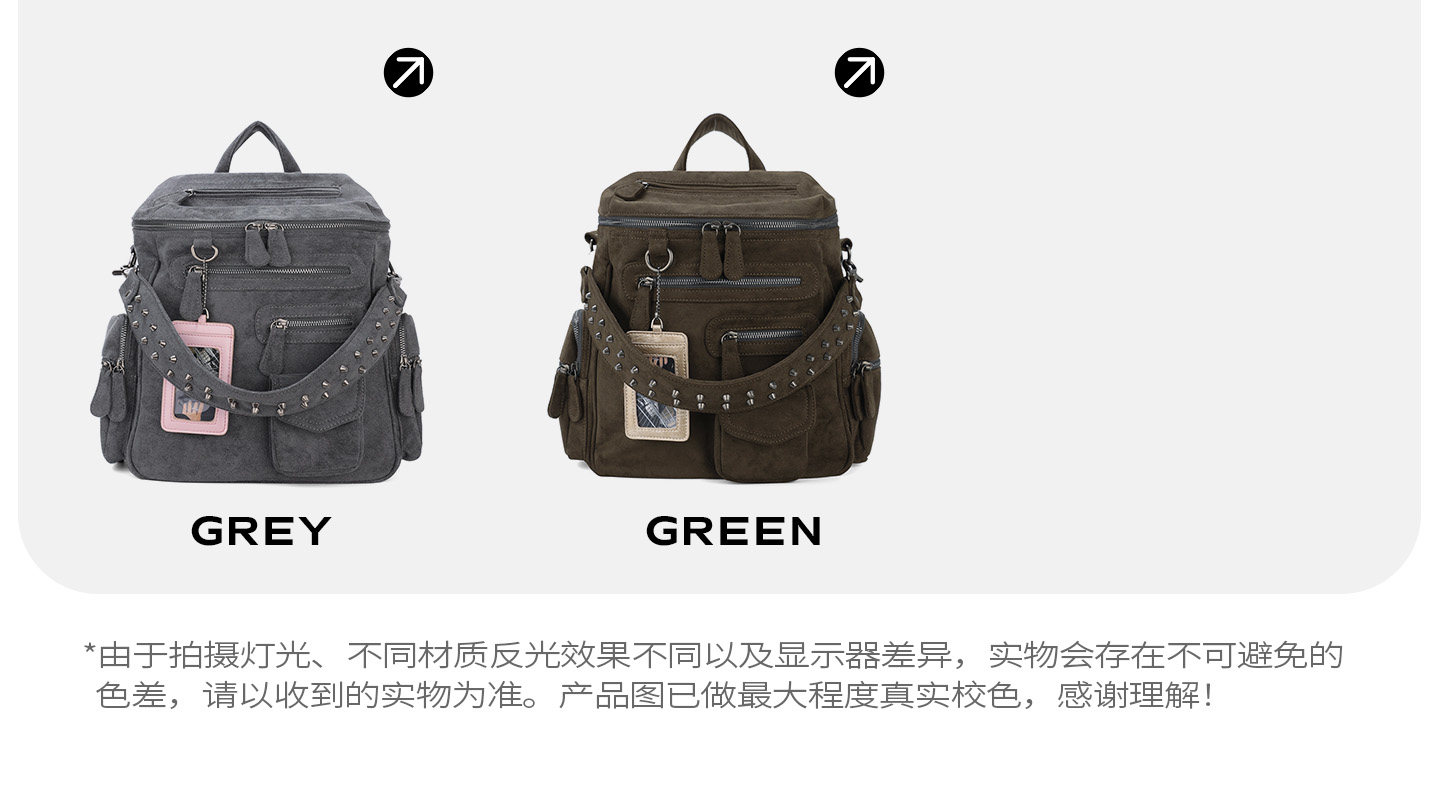 JANDRESS Blue-Grey Studded Multi-Pocket Backpack