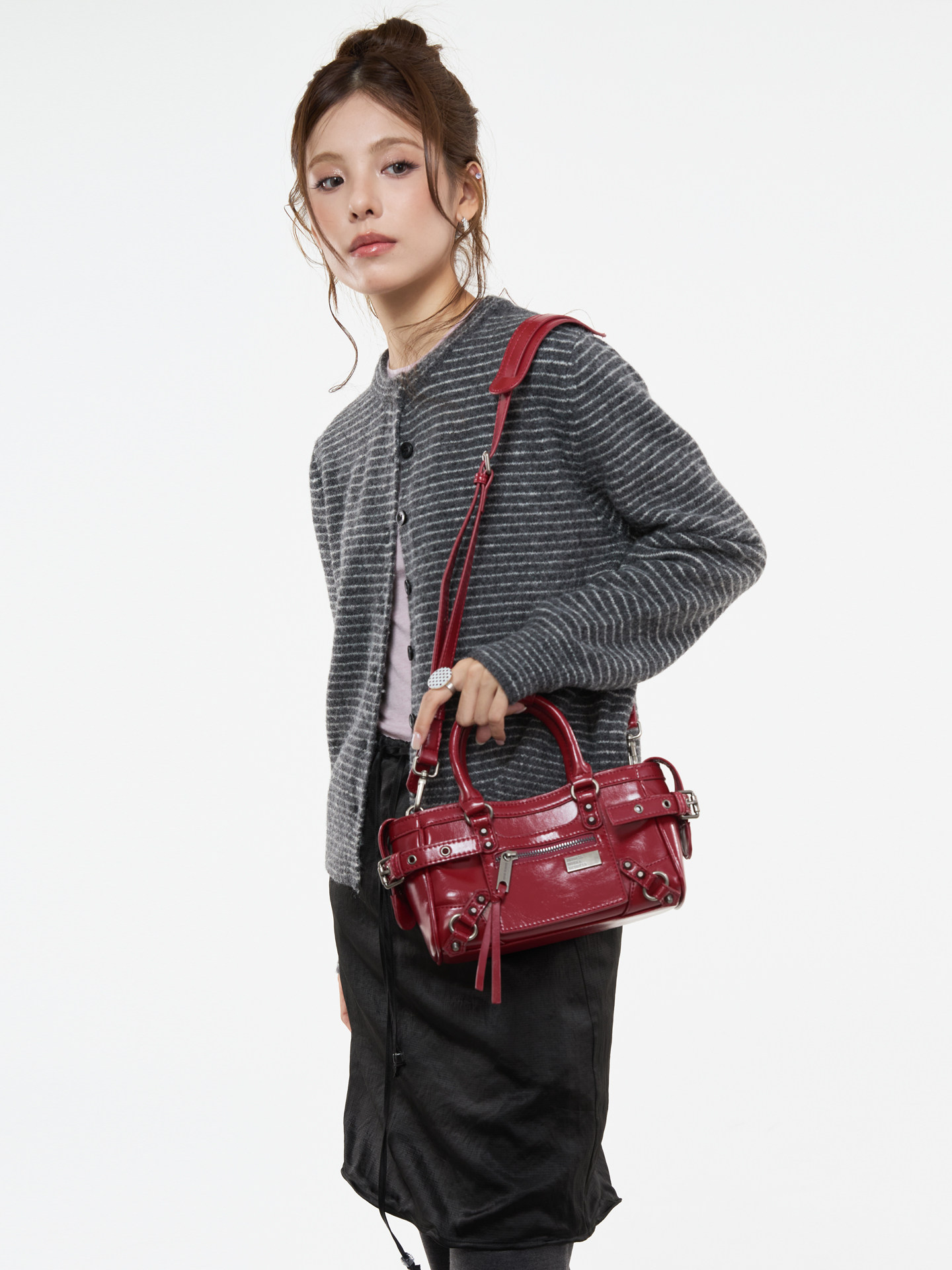 JANDRESS Red PU Leather Zip-Top Crossbody Bag