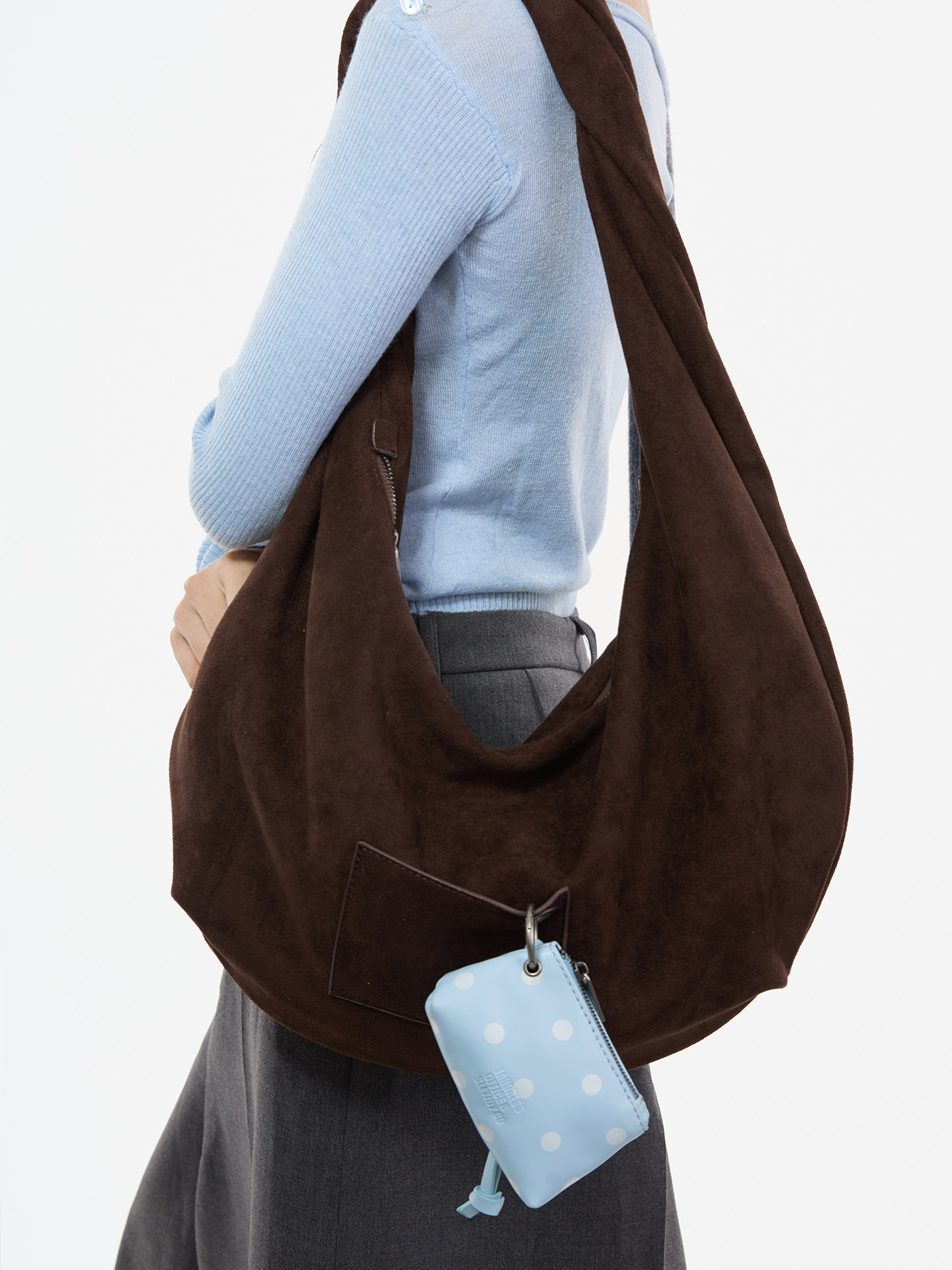 JANDRESS Suede Brown Twisted Pocket Underarm Bag
