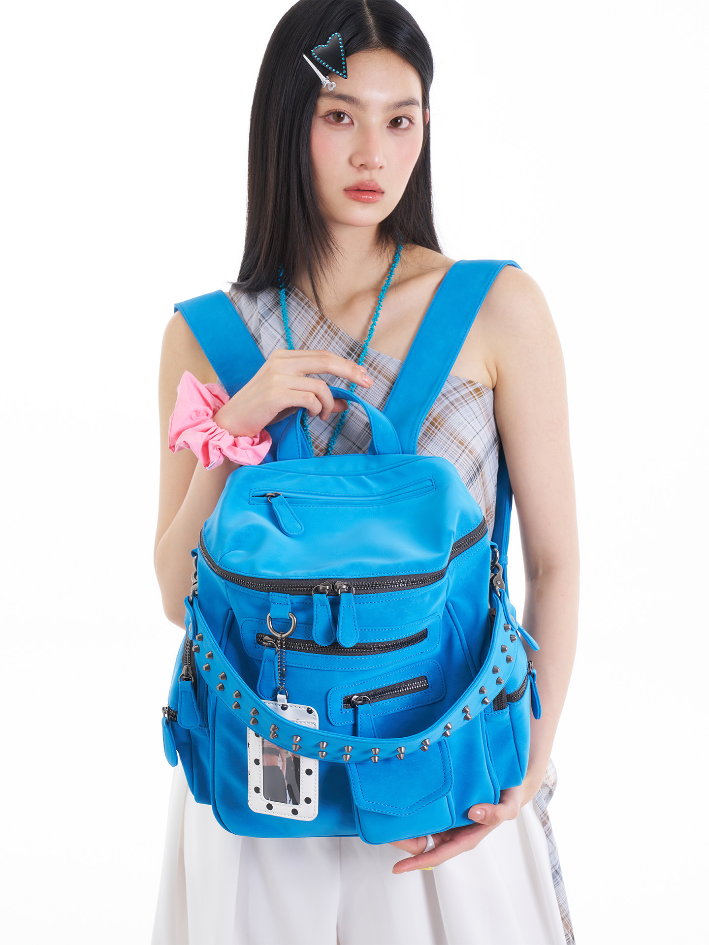 JANDRESS Florida Blue Multi-Pocket Rivet Backpack