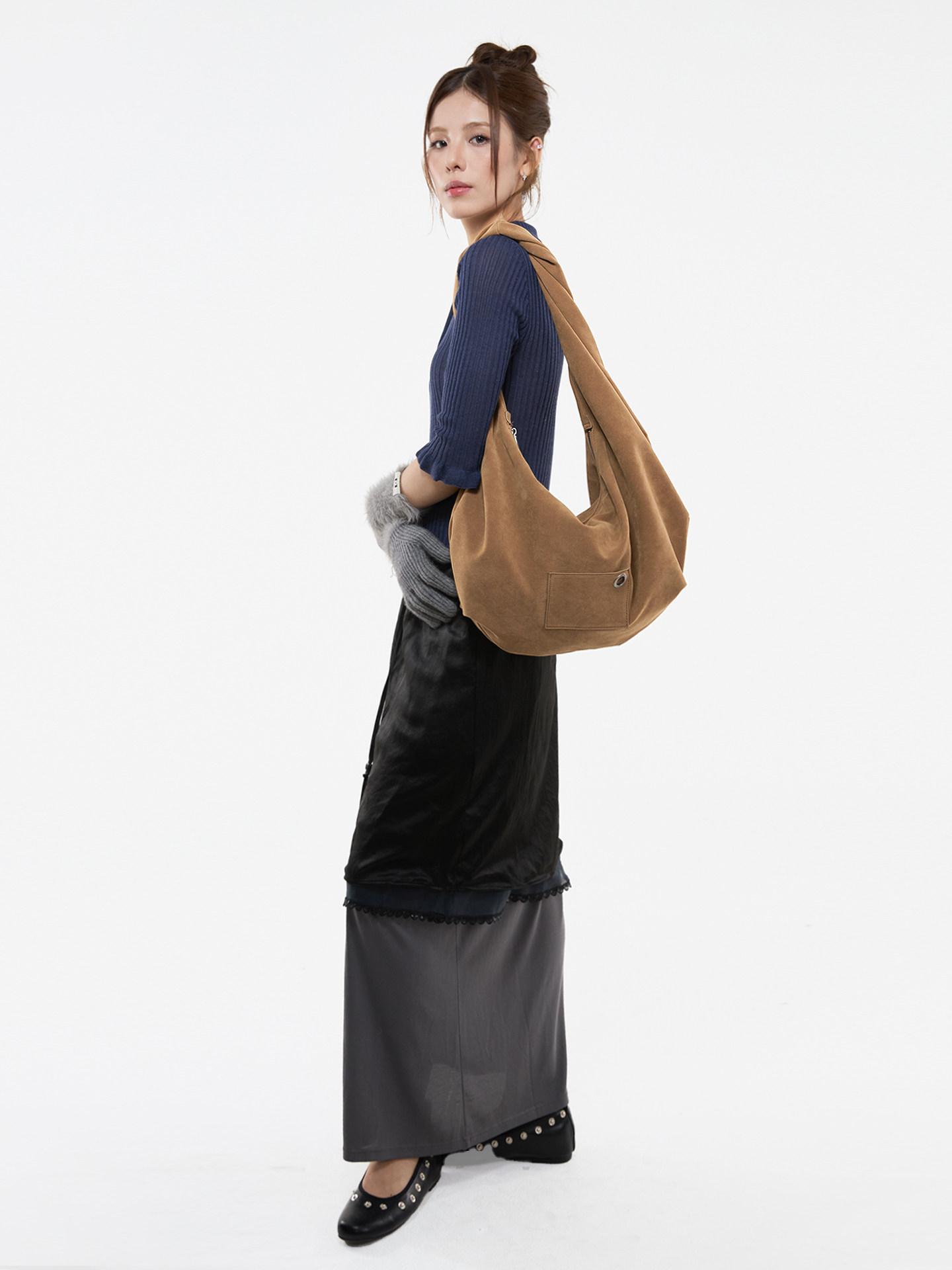 JANDRESS Khaki Faux Leather Zip-Top Underarm Bag