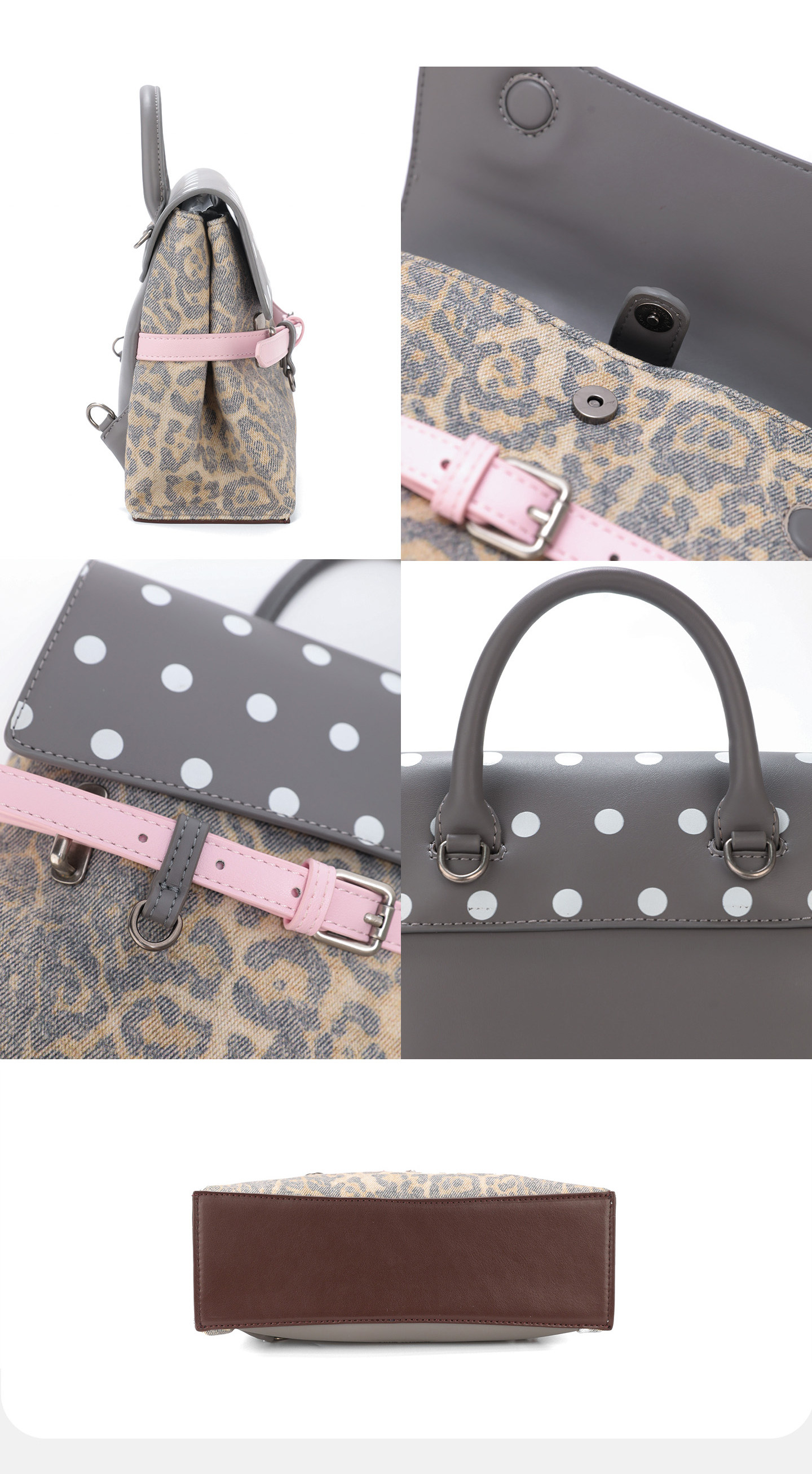 JANDRESS Gray Leopard Print Faux Leather Backpack