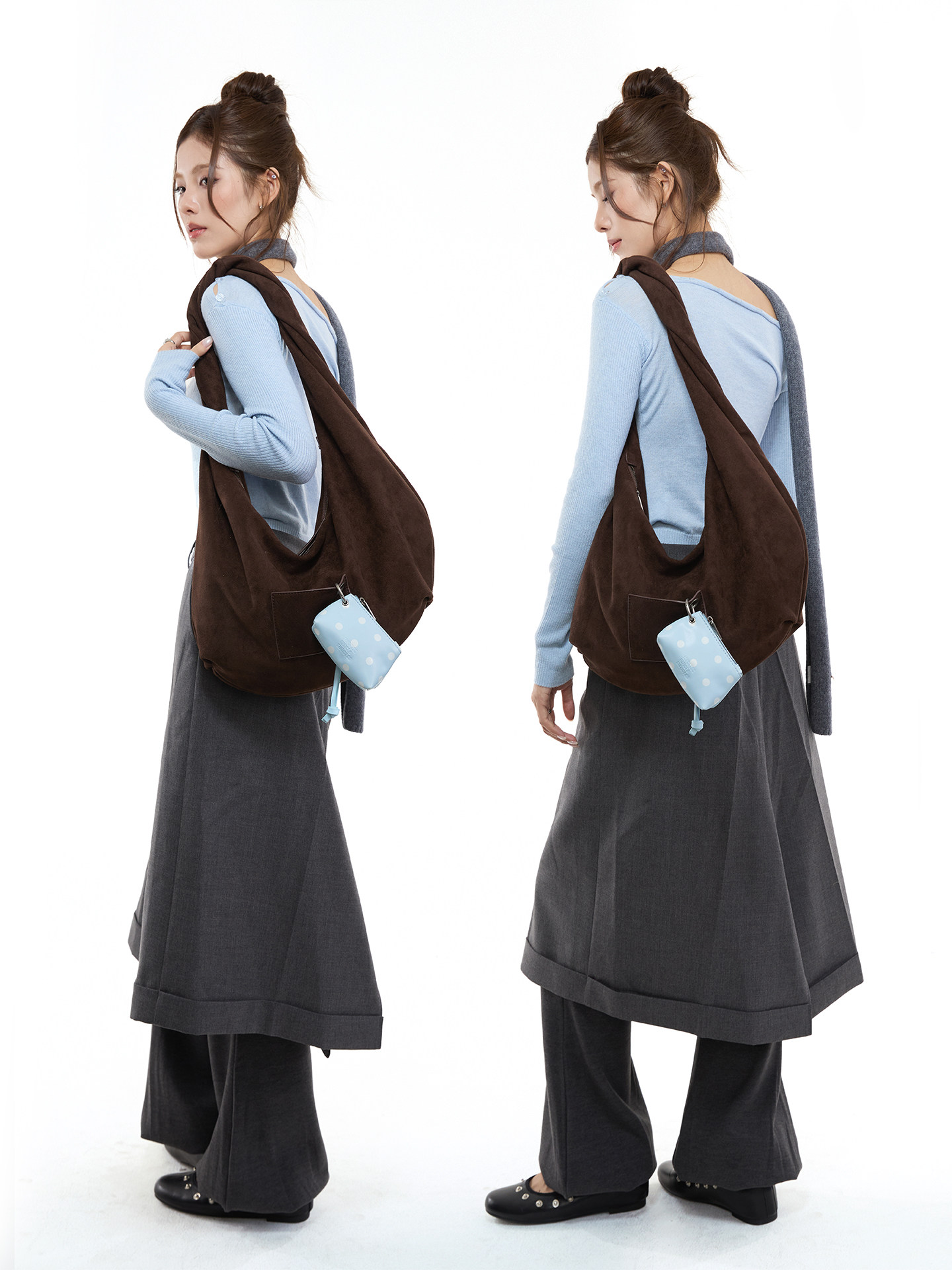 JANDRESS Suede Brown Twisted Pocket Underarm Bag