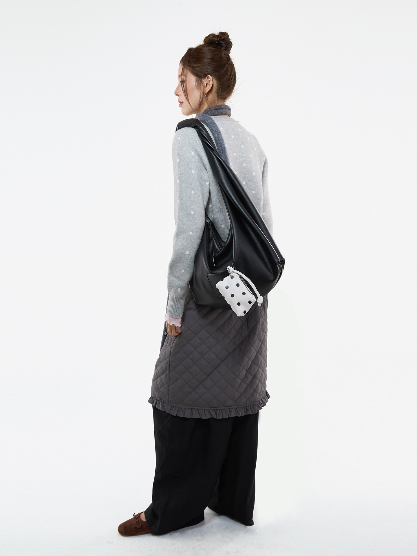 JANDRESS Black Faux Leather Zip-Top Underarm Bag