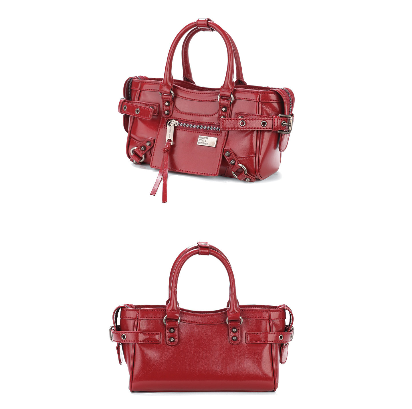 JANDRESS Red PU Leather Zip-Top Crossbody Bag