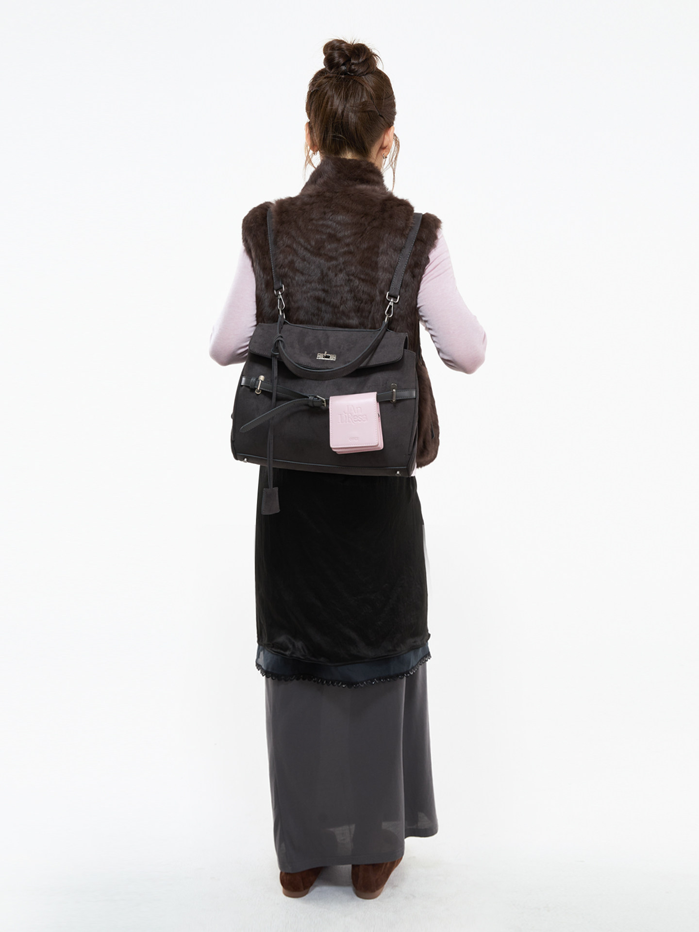 JANDRESS Blue-Grey Suede Clasp Backpack