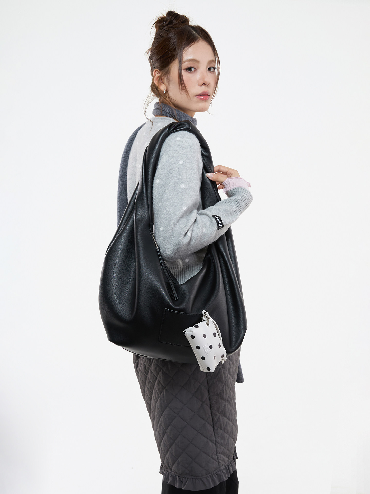 JANDRESS Black Faux Leather Zip-Top Underarm Bag