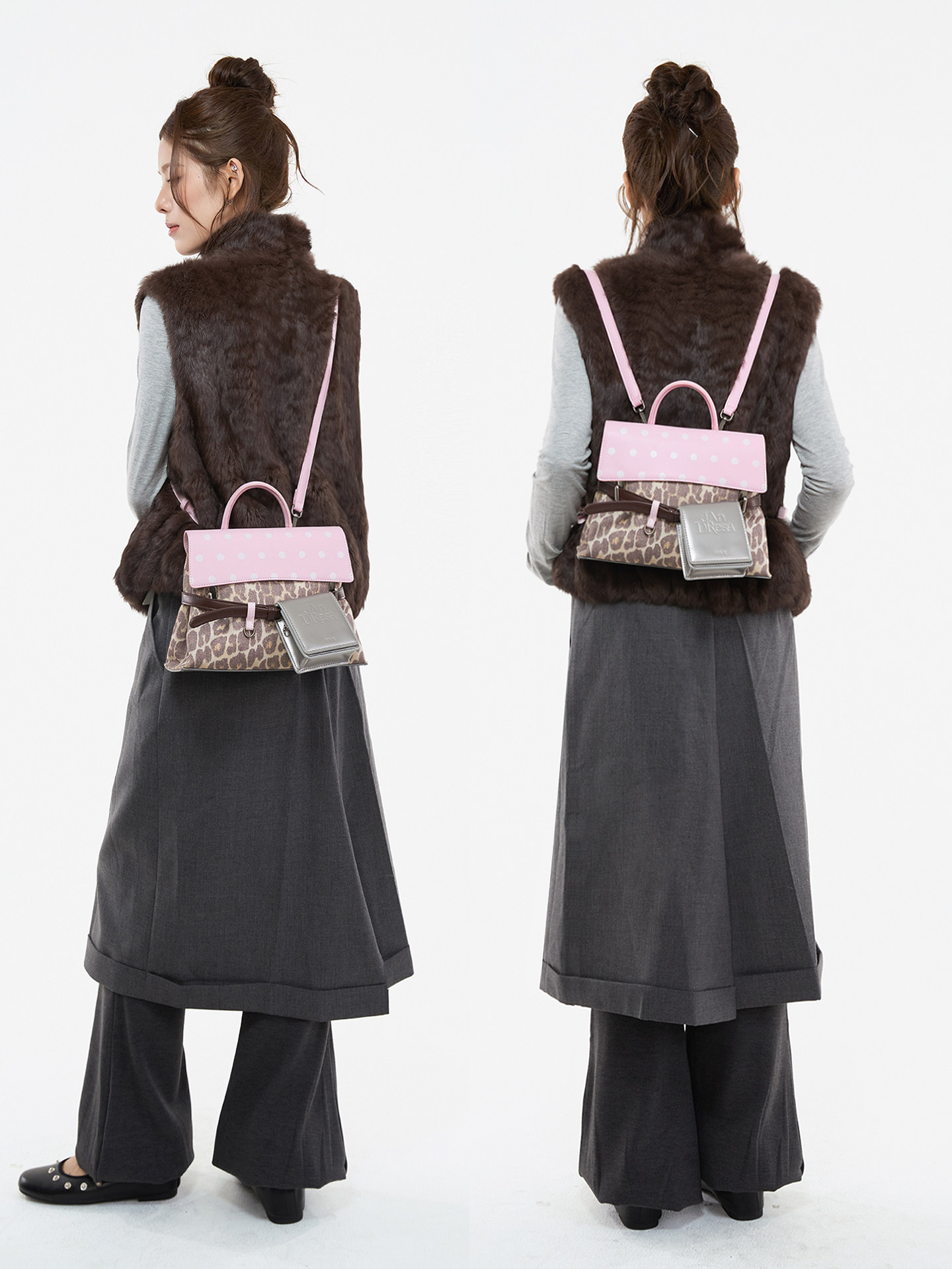 JANDRESS Pink Leopard Print Magnetic Snap Backpack