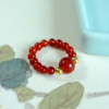 Zhenqiaoge red agate 18K gold bead ring