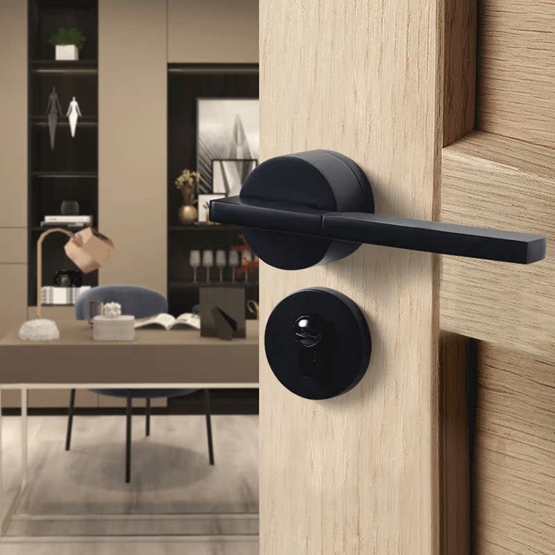 Creative Minimalist Interior Nordic Wind Jingoism Door Lock Modern Minima Solid Wood Black Door Lock American Horizontal Room Door Lock-Taobao