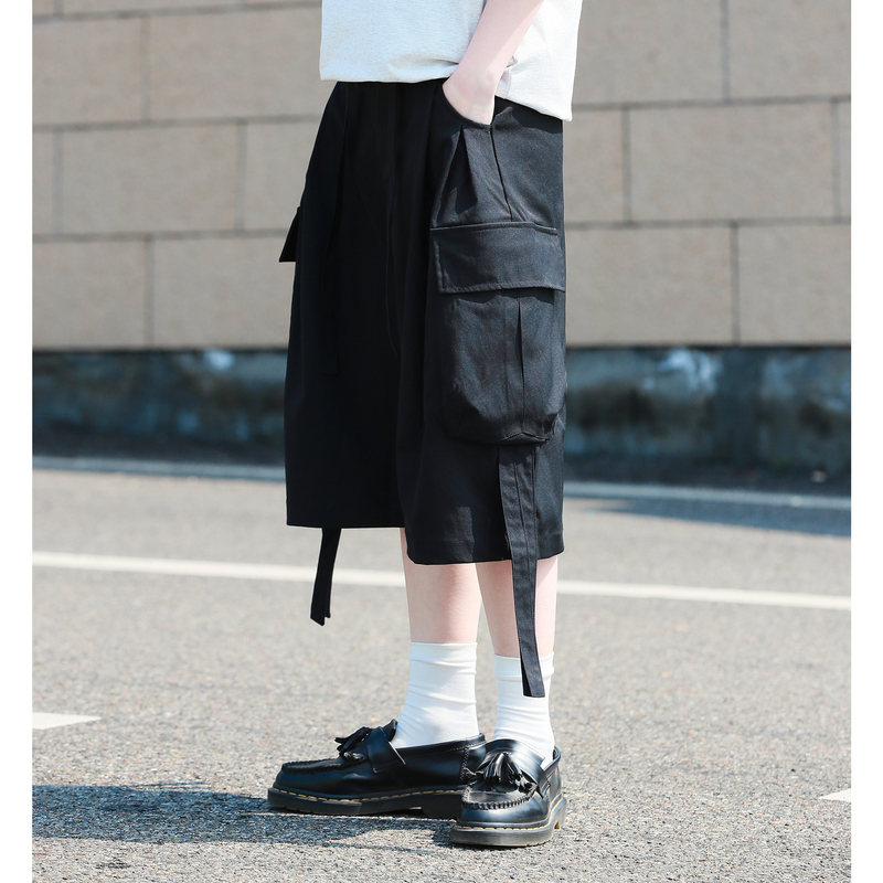 Japanese Retro Design Workwear Style Multi-Pocket Cropped Pants Unisex Loose Versatile Casual Pants Summer Thin Trendy Style
