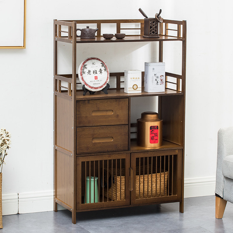 Solid wood tea shelf tea ceremony tea cake rack small coffee table cabinet storage multi-layer teapot tea cup tea table rack bamboo