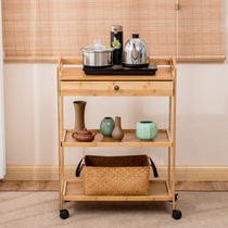 Solid wood three-layer dining car side cabinet Dessert car tea wine car Hotel household restaurant Hot pot mobile trolley Bamboo