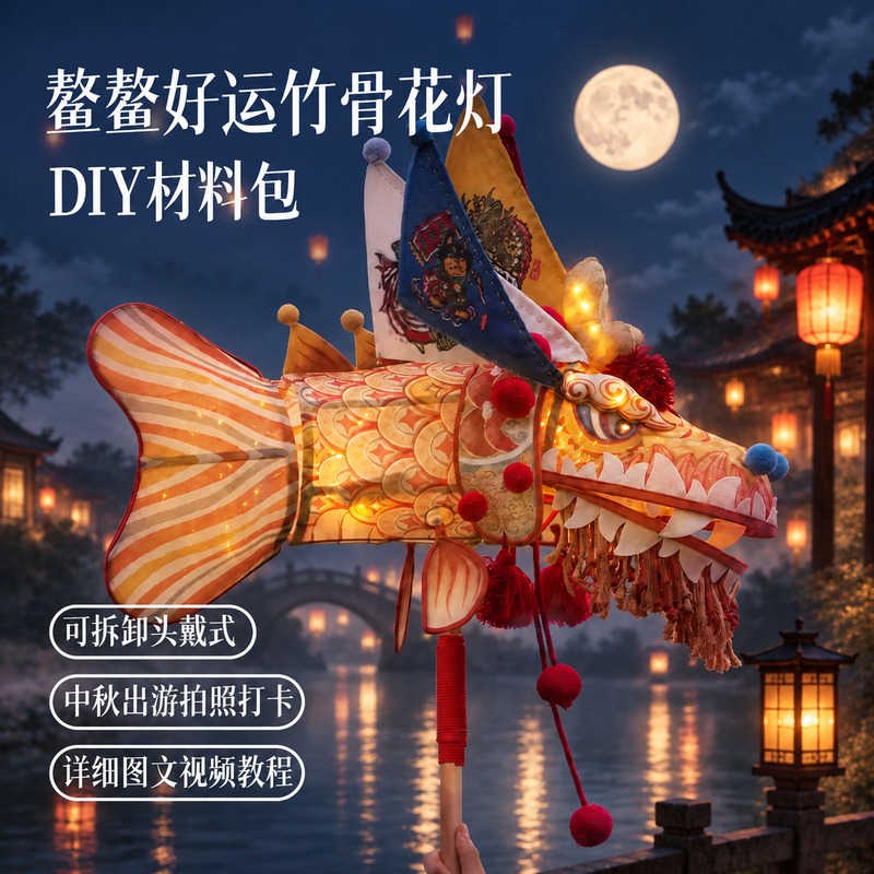 Bamboo Craftsman Girl Ao Ao Good Luck Ao Fish Lantern Mid-Autumn Festival Lantern Handmade Lantern DIY Material Kit Intangible Cultural Heritage Bamboo Lantern Bamboo Craftsman Girl Ao Ao Good Luck Ao Fish Lantern Mid-Autumn Festival Lantern Handmade Lantern DIY Material Kit Intangible Cultural Heritage Bamboo Lantern