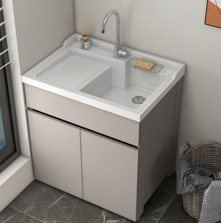 Space Aluminum Balcony Laundry Cabinet Laundry Pool Quartz Stone Pool Integrated Laundry Sink With Washboard Washbasin Combo