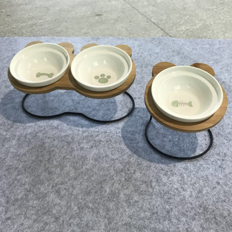 High footed cat bowl pet double bowl cat food bowl ceramic water bowl with bowl rack tilt protection cervical spine dog bowl