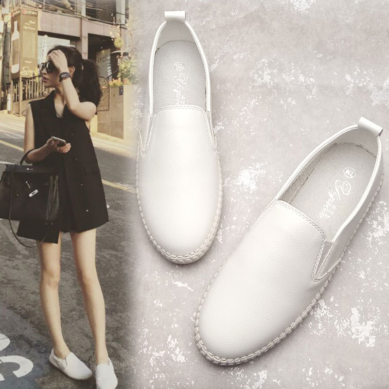 Genuine Leather Loafers for Women 2026 Summer New Nurse Shoes White Versatile Breathable Slip-On Shoes Beanie Shoes Genuine Leather Loafers for Women 2026 Summer New Nurse Shoes White Versatile Breathable Slip-On Shoes Beanie Shoes