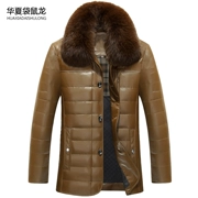 2018 mới Hained leather leather down jacket nam dài phần cáo ve áo da cừu mỏng áo khoác dày