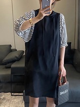 Europe station 2021 summer new European fashion sleeve striped silk hooded dress loose thin skirt women