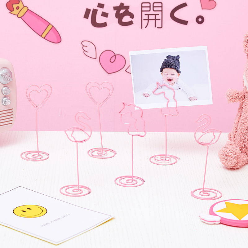 Pink Girl Hearts Loving Unicorn Iron Art Message Holder Pendulum Table Top Convenience Post Photo Clips Cute Decorative Swing Accessories