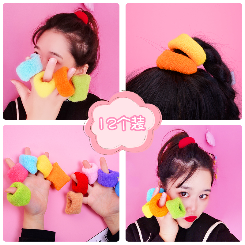Noo Love Teenage Girl Hearts High Elastic Candy Color Towel Hair Ring No Injury Hair Net Red Pills Head Zama Tail Hair Ring