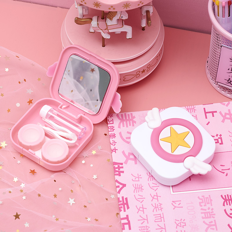 Cartoon glasses case cute contact lens case powder girl heart Japanese care box portable mini glasses storage box
