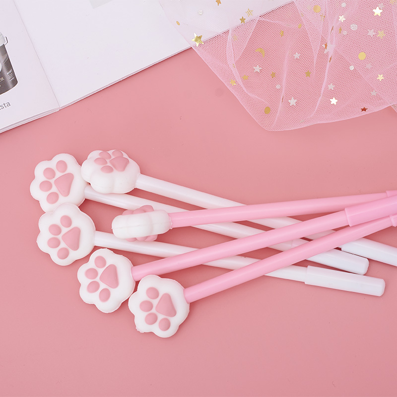 Korean soft girl pink cat claw shape cute neutral pen girl heart pink tender small fresh black signature pen water-based pen