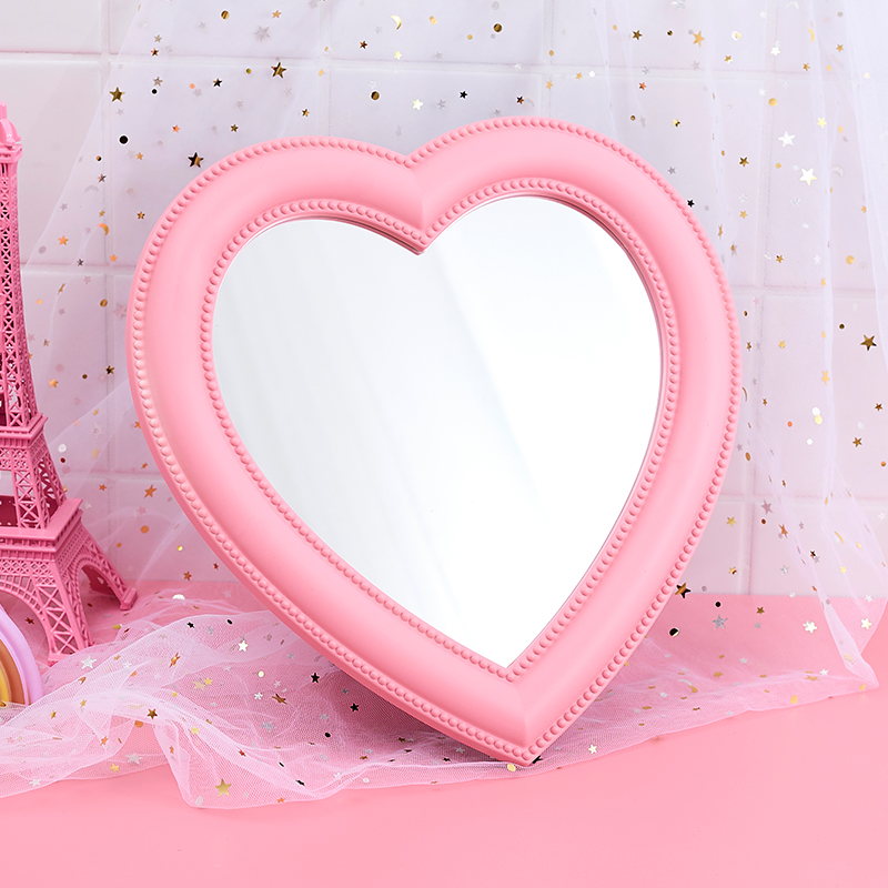 Desktop Makeup Mirror Desktop Wall-mounted Dual Purpose Makeup Mirror Subcute Student Girl Hearts Decorate Pink Loving Mirror
