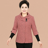 Mùa đông cộng với nhung trung niên của phụ nữ áo khoác mùa xuân và mùa thu áo khoác thời trang trung niên áo khoác mẹ ngắn áo kiểu tuổi trung niên