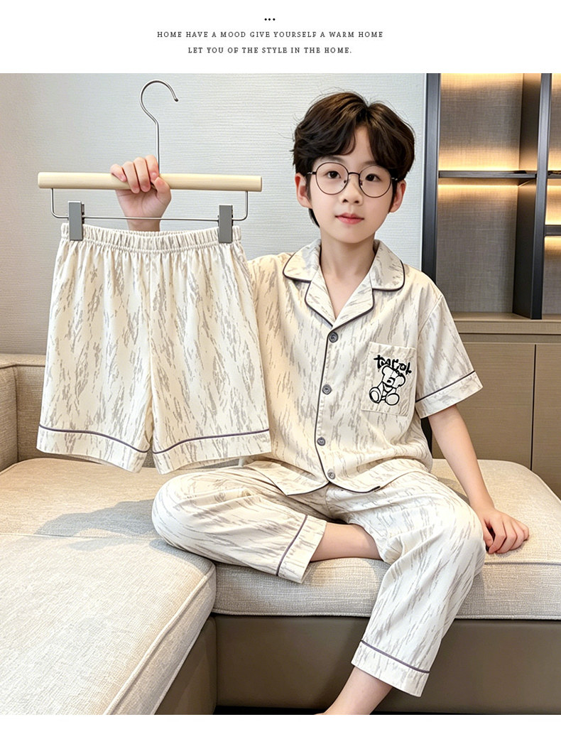 儿童睡衣男孩2026新款云朵棉短袖中大童夏季薄款男童三件套可外穿 — 6