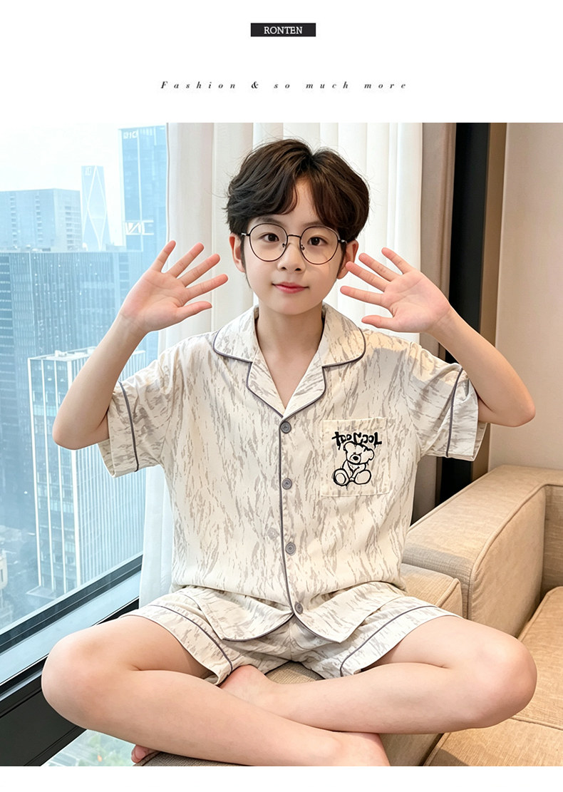 儿童睡衣男孩2026新款云朵棉短袖中大童夏季薄款男童三件套可外穿 — 8