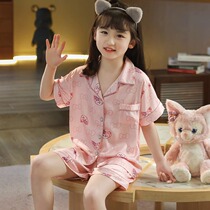 Girl Sleepwear 2024 New Ice Princess Wind Summer Thin Children Girl Short Sleeve Summer Home Conserved Great Boy