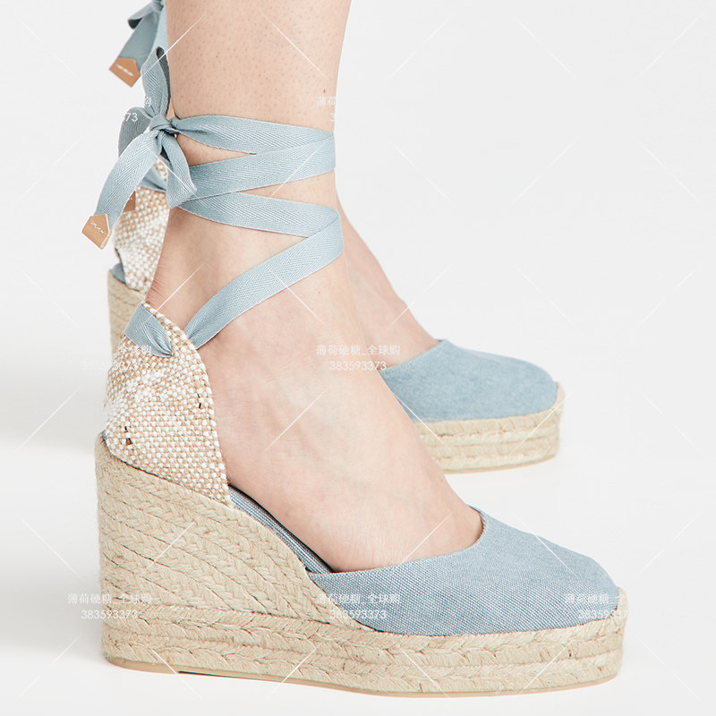 Spanish Castaner canvas Grass Woven bottom slopes heel 11cm ankle straps Leisure field Garden Wind Single Shoes