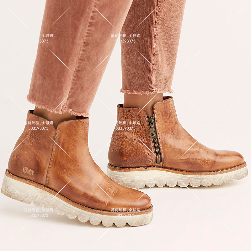  Bed Stu cow leather made of old small slopes with round head side laced and ankle casual comfortable and rough woman short boots