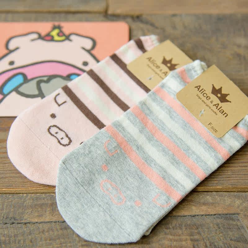 6 Double Summer Autumn New Alice Alan Cute Striped Piglet Pure Cotton Female Short Socks Invisible Socks