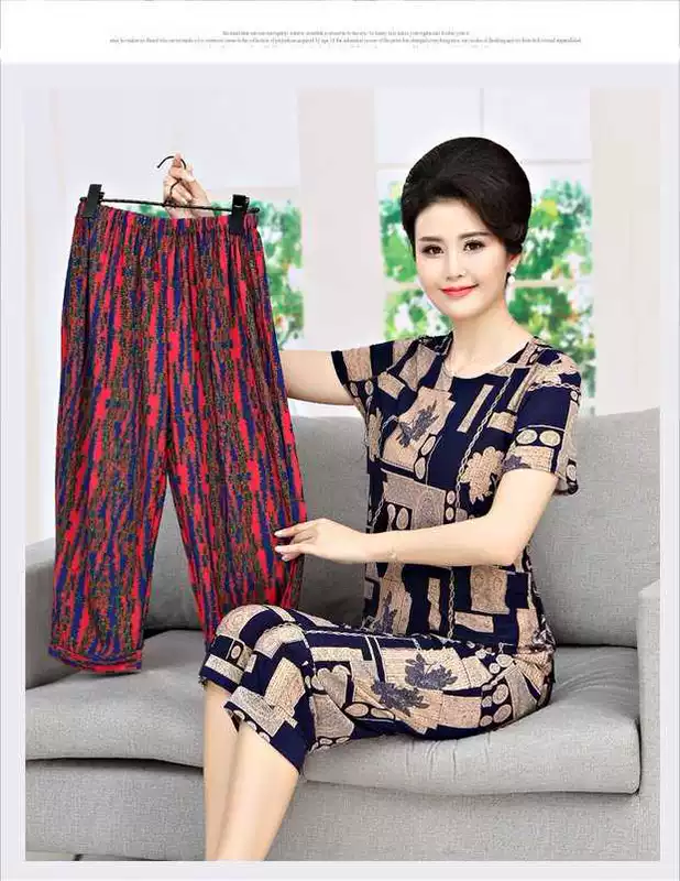 Set đồ nữ mùa hè 2018 mới cho phụ nữ trung niên 30-50 tuổi nữ trung niên áo thun ngắn tay hai dây đầm nữ trung niên
