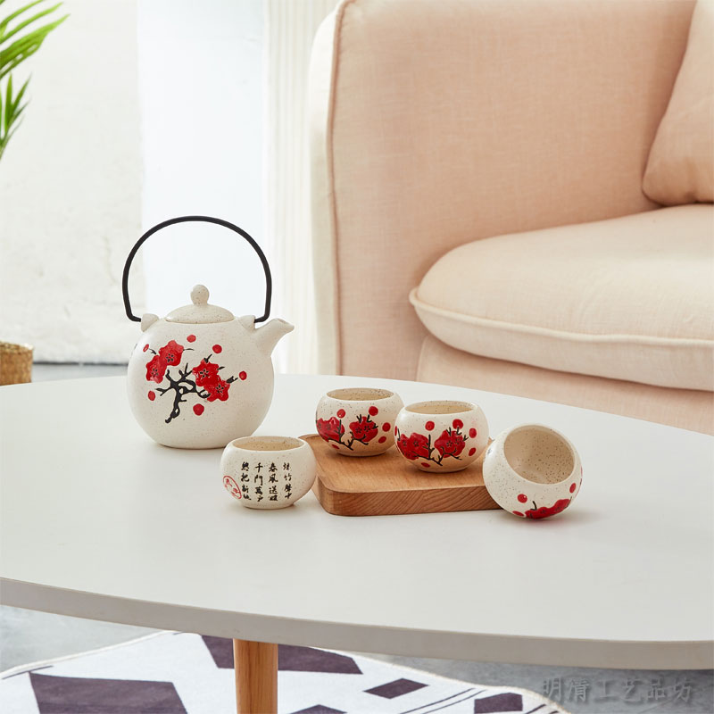 Day style and wind ceramic utilitany tea furniture set of wedding gifts Korean style tea cup flower and grass tea tea set red teapot set
